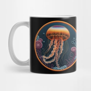 Rainbow Jellyfish Embroidered Patch Mug